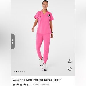 Figs F’ing Pink Medium Catarina one pocket scrub top and Zamora joggers